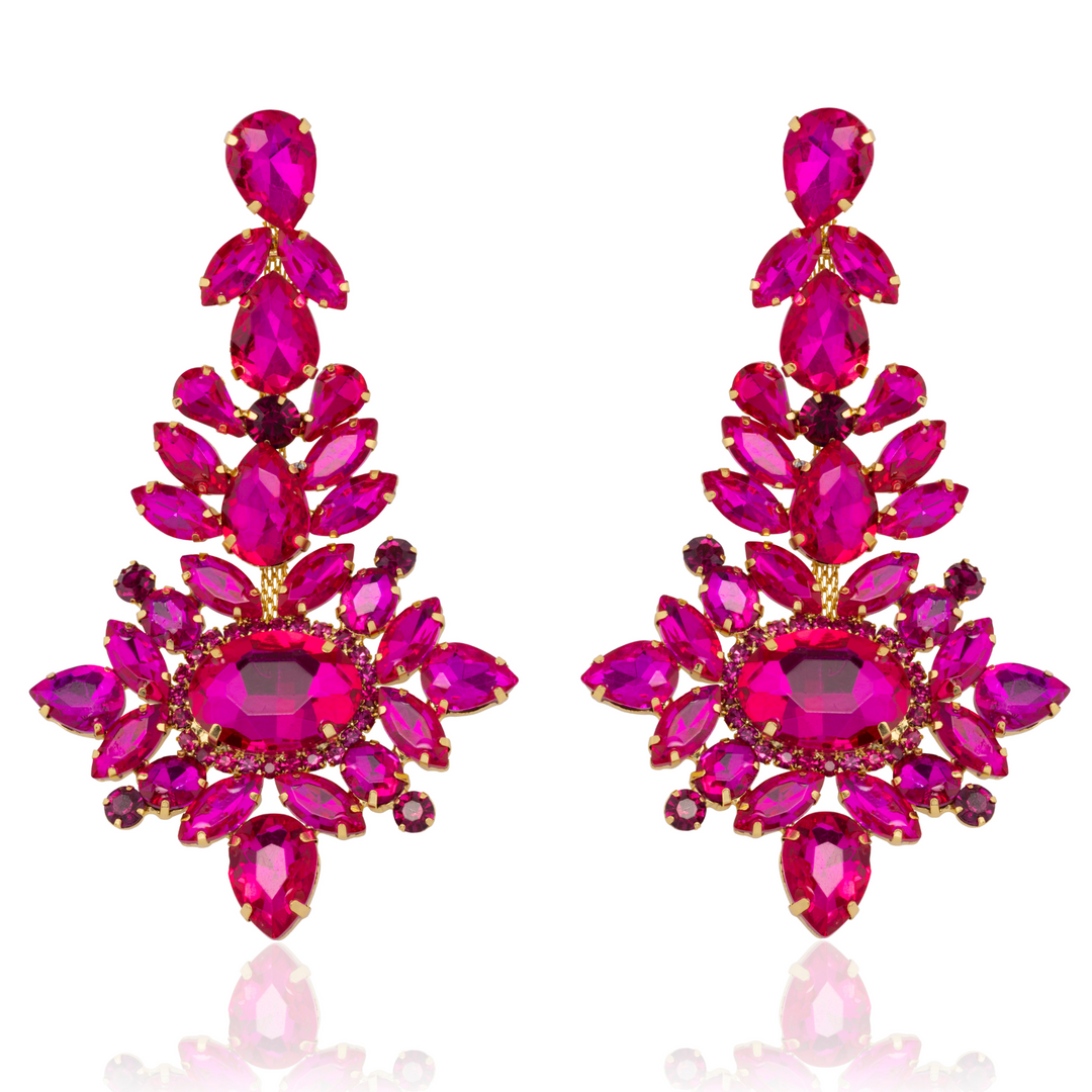 Angelina Premium Fuchsia Pink Crystal Statement Earrings