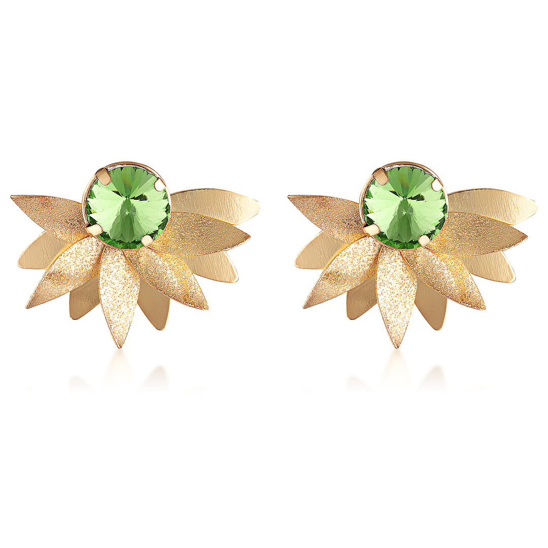Sage Green Leaf Crystal Statement Earrings