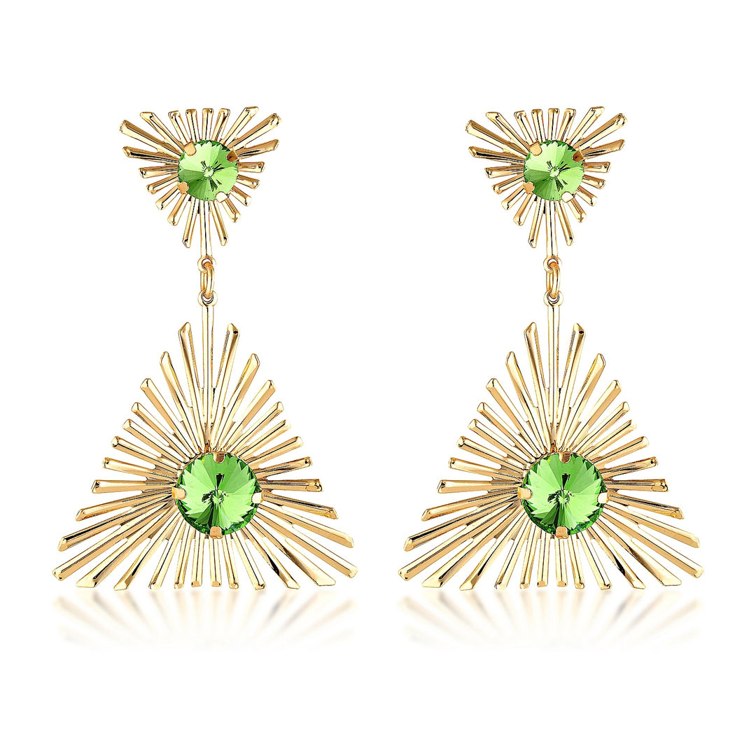 Celeste Green Crystal Gold Statement Earrings