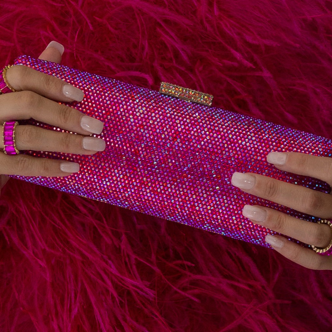 Luna Premium Pink Crystal Statement Clutch