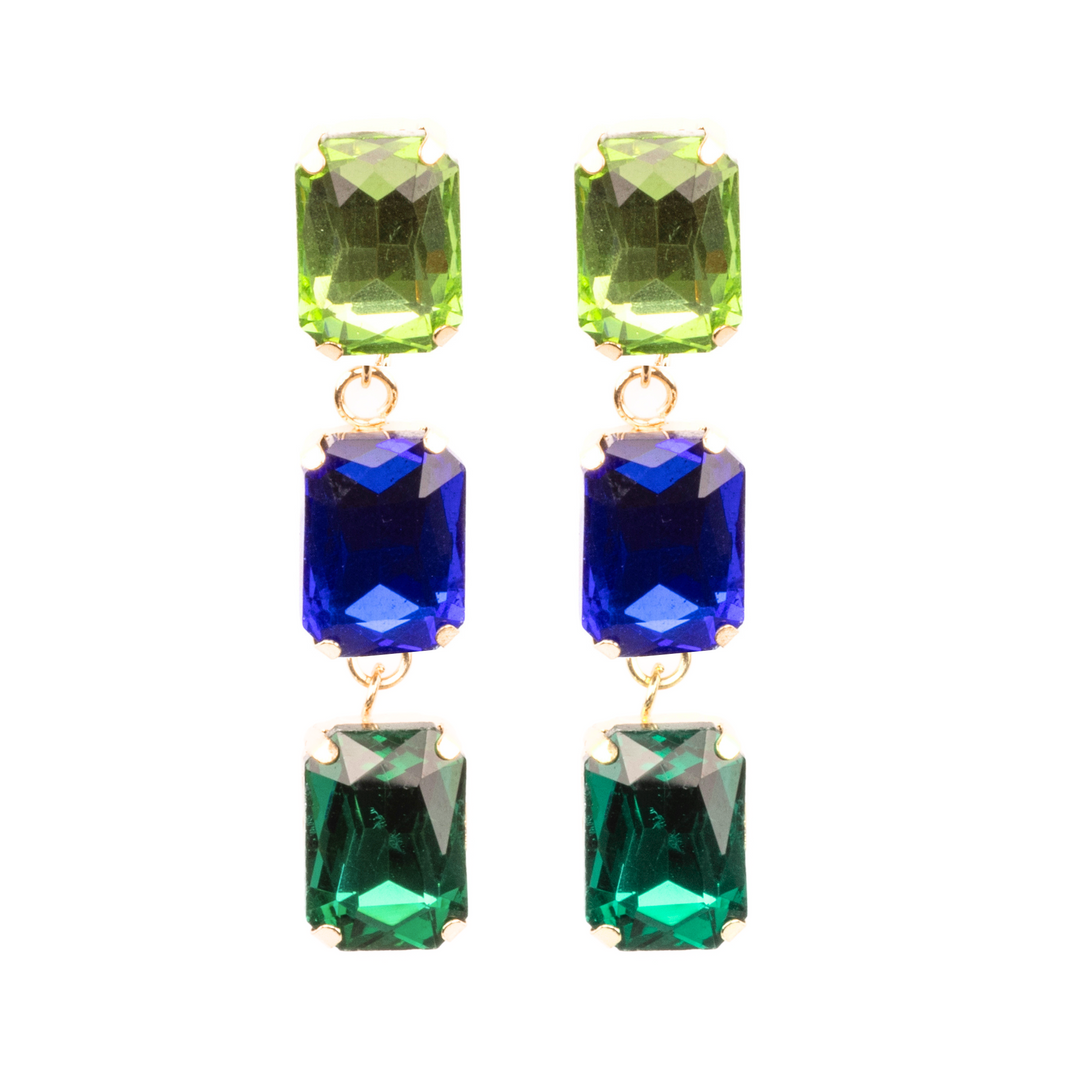 Amara Green Blue Crystal Statement Earrings